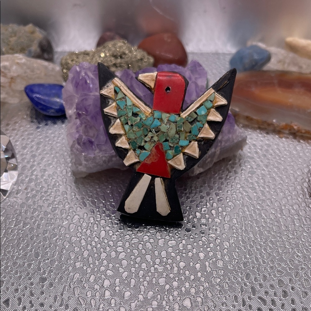 2.24.26-10 Depression Era Santa Domingo Thunderbird Pendant (only) + Turquoise